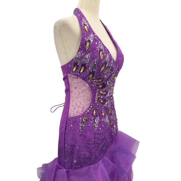 ASPEED M purple beaded halter tiered Y2k gown prom pageant maxi dress NWT B173 - Picture 2 of 9